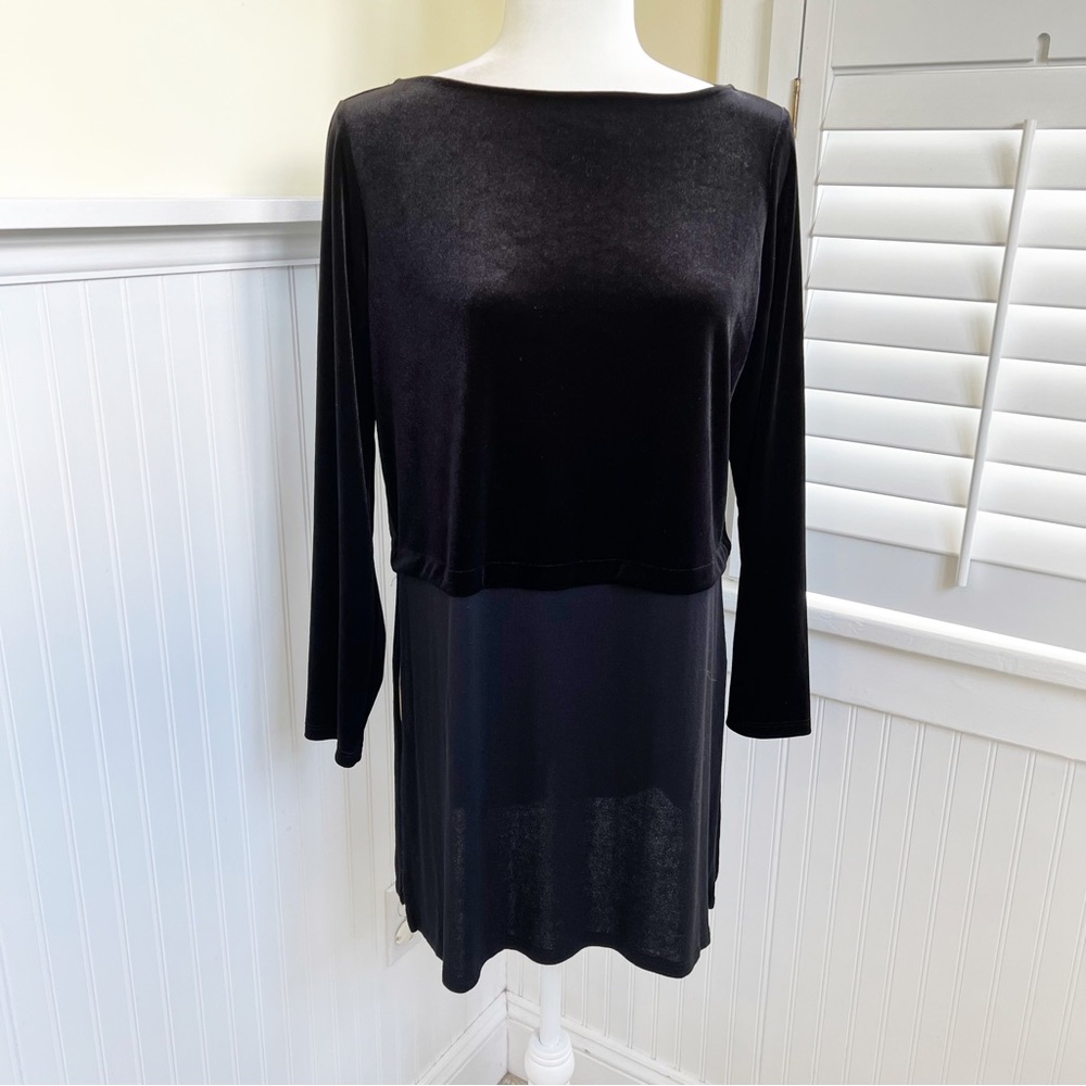 J. Jill Wearever NWT Black Velvet Mixed Media Layered Look Tunic Small Petite